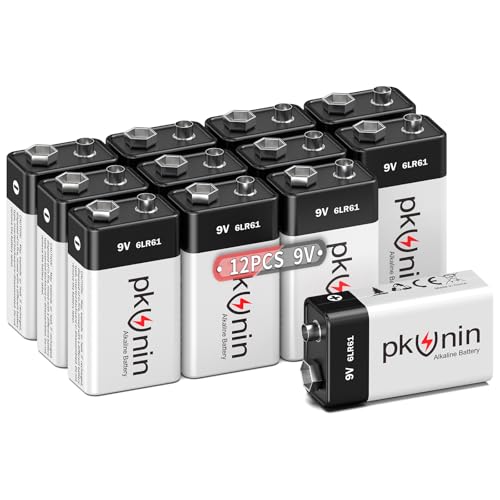PKUNIN Alkaline Batteries (9V, 6LR61) – 12 pack.