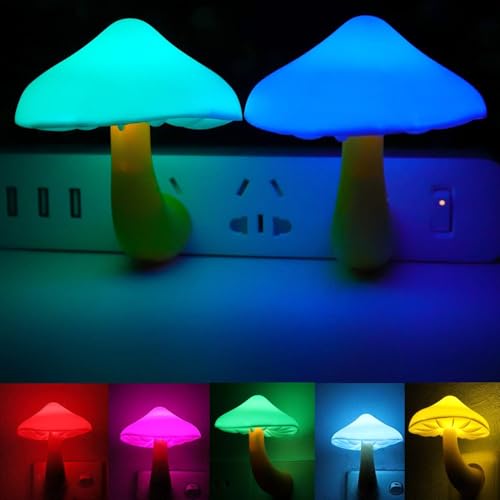 AUSAYE 2 Pack LED Cute Mushroom Night Light Plug into Wall Lamp...