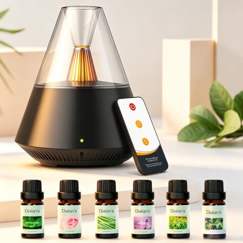 Image of Essential Oil Diffuser with 6 Pcs*10ml Essential Oils Gift Set- Aromatherapy Oil Diffuser with Remote Control Waterless Auto-Off 2 Mist Mode for Home Office Gift (150ML, Black)