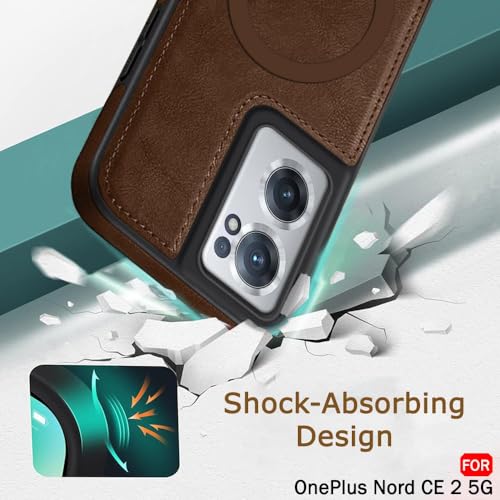 Image of TheGiftKart Genuine Leather Finish Back Cover Case for OnePlus Nord CE 2 5G | Shockproof Design | Raised Edges for Camera & Screen Protection | Stunning Minimalist Design (MagSafe Compatible, Brown)