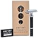 Parker Safety Razor, 71R Medium Weight Long Handle Double Edge Safety Razor with 5 Parker Platinum Stainless Steel Razor Blades - Black Electroplated Brass Handle