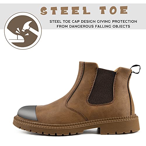 CJSPORX Men's Steel Toe Work Boots Anti-Skid Safety Shoes Leather Waterproof Work Shoes3