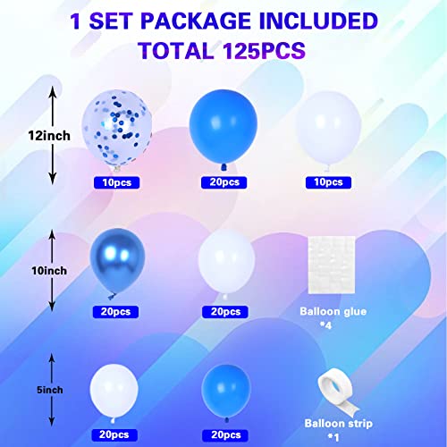 Blue And White Balloon Arch Garland Kit, 125 Pcs 5+10+12 Inch Metallic Blue White Baby Boy Confetti Latex Balloons For Baby Shower Decorations Birthday Engagement Party Gender Reveal Balloons Decors #TOP1