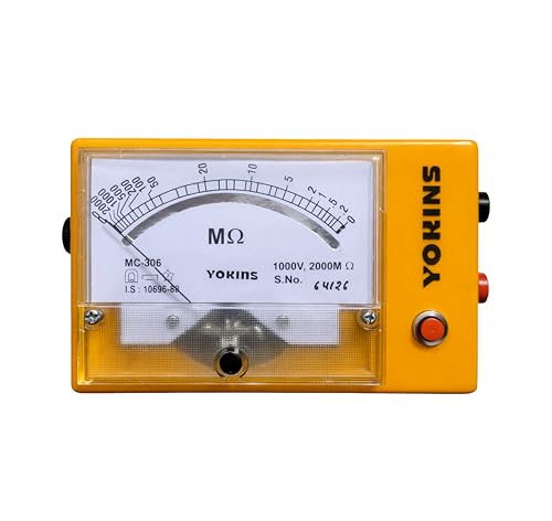 Image of YOKINS Analog Insulation Tester 1000V 2000MΩ Battery Operated Megger | Made in India | High Accuracy ±5% | IR Tester for Motor, Cable, Transformer | with Battery & Leads (BA-10020)