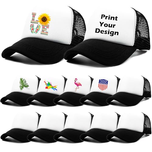 Image of 12 Pack Sublimation Blank Mesh Trucker Hats Bulk, DIY Heat Press Baseball Hat Pack, Sports Outdoor Snapback Cap
