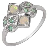VINTAGE design 925 Solid Sterling Silver Natural Fiery Opal & Emerald Ring Size L 1/2 October birthday gift for wife
