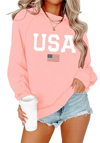 Image of Dressmine Womens USA Shirt Casual Long Sleeve Graphic Tees Knit Crew Neck Sweatshirts Loose Pullover