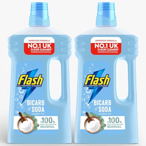 2 x 1000ml Flash All Purpose BICARBINATE OF SODA with Eucalyptus Floor Cleaner – Powerful Hard Floor Cleaner with Fresh Eucalyptus Scent