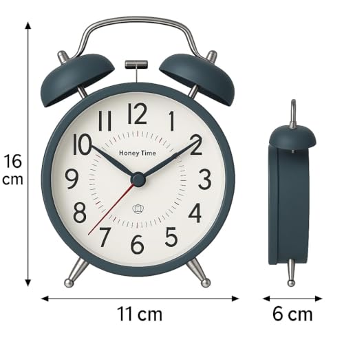 Image of CBK Metal 4.5-inch Analog Alarm Clock for Adults and Heavy Sleepers, Loud Twin Bell Table Clock with Backlight for Students Decoration Bedroom /Office (Metal Green Big)