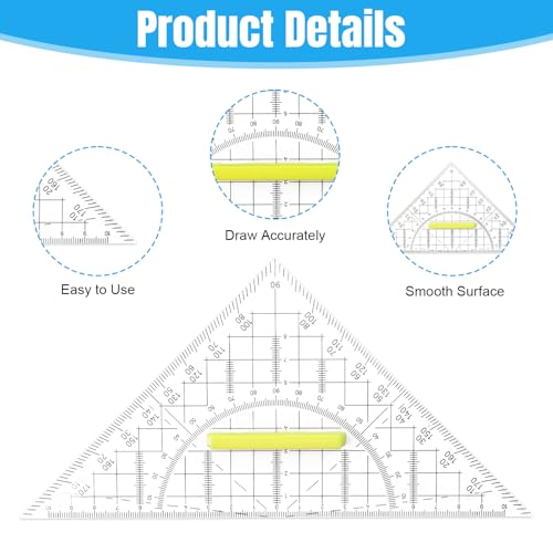 4 Stück Geometrie Dreieck, Transparentes Geometriedreieck, Geometriedreieck mit Griff, Geodreieck aus Kunststof, Flexibel Geodreieck für Schule und Büro, Ideal für Technisches Zeichnen Mathe und Kunst