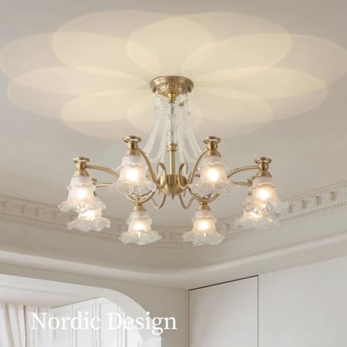 Lustre en verre floral à 8 têtes, luminaire de plafond unique chic