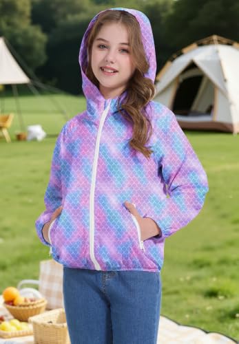 Image of Zando Lightweight Girls Rain Jacket - Hooded Windbreaker Water-Resistant Girls' Outerwear Jackets & Coats for Kids 4-10Y