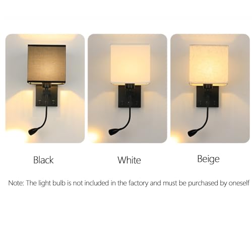 Aplique de pared E27 pantalla rectangular tela negra rotativo con doble interruptor 5