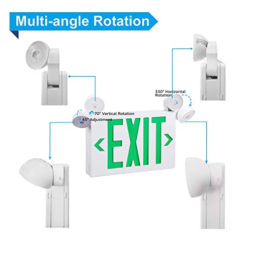 Spectsun 2 Pack Led Emergency Exit Lights With Battery Backup-Green Exit Sign With Two Led Adjustable Head Emergency Exit Lights - Ul Listed 120-277Vac- Double Face Led Fire Exit Sign Lighting For Busniess/Home. #TOP4