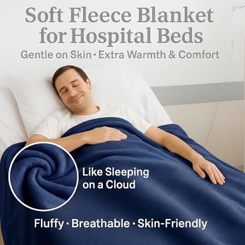 Image of Care Bed Sheets Set 4 Pcs - 36 inchx80 inch Fitted Sheet, Flat Sheet, Pillowcase & Blanket - Twin XL Hospital Style Sheets for Home or Adjustable Beds (Navy Blue)