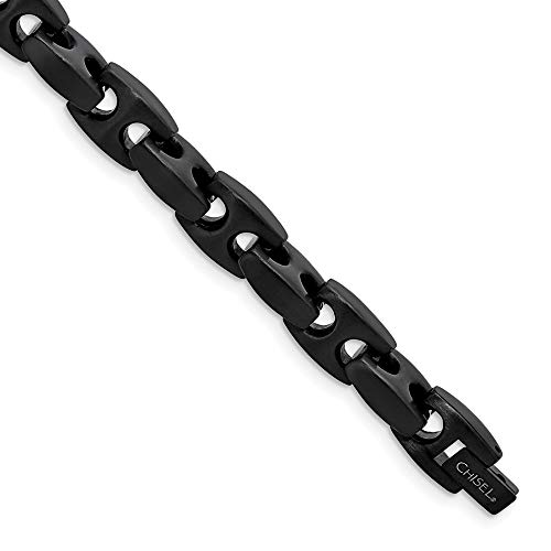 Black Bow Jewelry Mens 8Mm Black Plated Stainless Steel Anchor Chain Bracelet, 9 Inch #TOP6