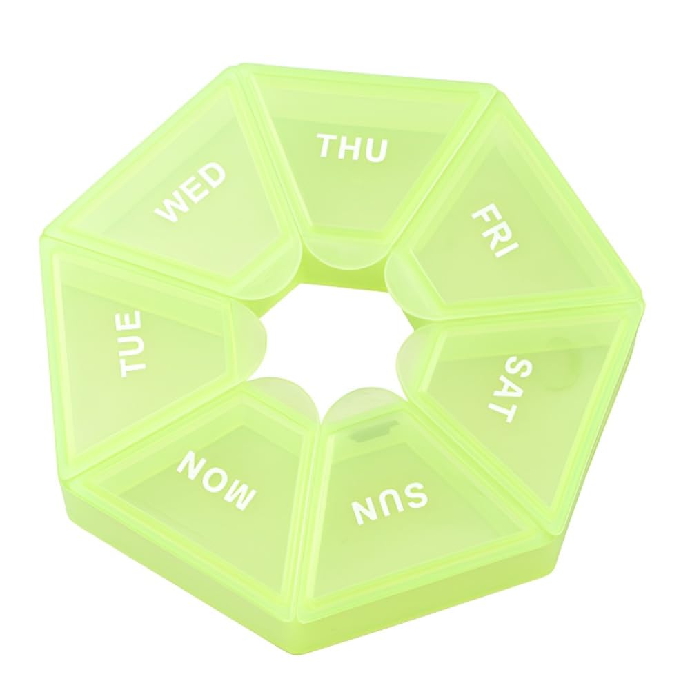 Tender Green Pill Organizer, Small Pill Case, Weekly Medicine Pill Organizer 1 Time a Day, Pill Container, Pill Holder Daily