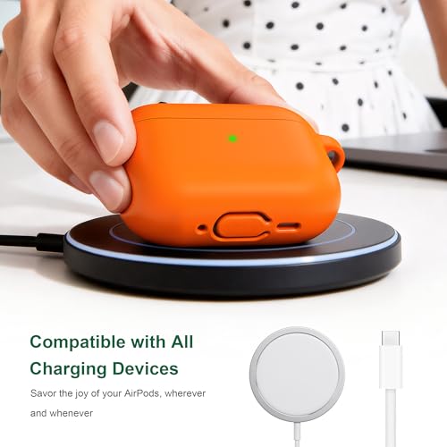 Image of R-fun for AirPods Pro 3 Case (2025), Soft Silicone Protective Case Cover Compatible with Apple AirPods Pro 3rd Generation (USB-C Cable) for Women Men with Cleaning Kit and Keychain, Orange