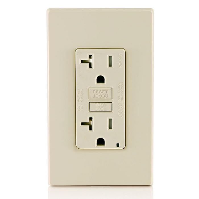 Image of Leviton GFCI Outlet, 20 Amp, Self Test, Tamper-Resistant with LED Indicator Light, Protection from Electric Shock and Electrocution, GFTR2-T, Light Almond
