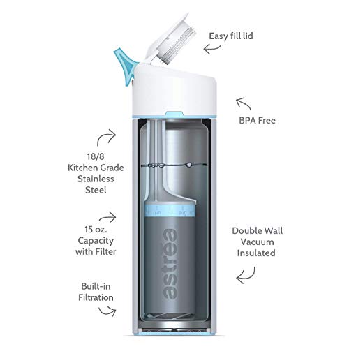 Astrea One Premium Stainless Steel Filtering Water Bottle, 20 Oz, Meets Nsf/Ansi Standards 42, 53, And 401, Independently Certified, (New & Improved) (Black/Purple) #TOP5