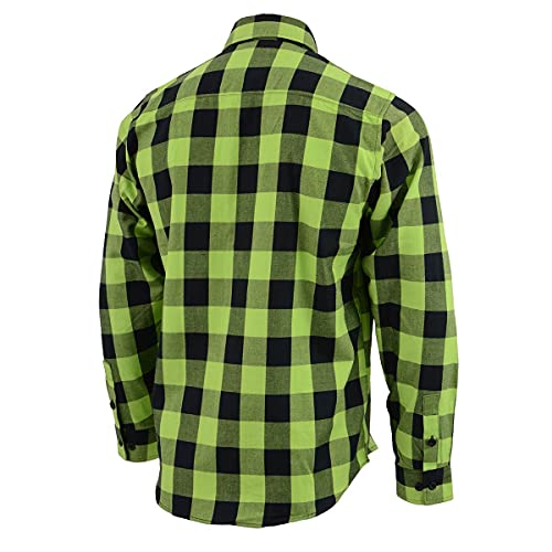 Milwaukee Leather MNG11632 Men's Flannel Plaid Black and Neon Green Long Sleeve Cotton Button Down Shirt4