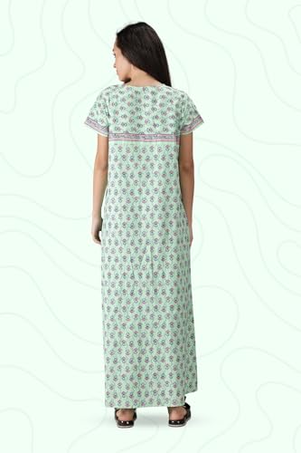 Image of NIHSAMAH Cotton Nighty for Women with Pocket, Premium Printed Long Nighty | Comfortable & Fancy Sleepwear /Nightwear