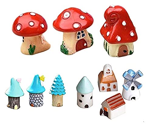 SAHAYA Resin Miniature Decoration Huts Figurines for Dollhouses/ Plant Decor/ Craft Work Pack of 10,Blue