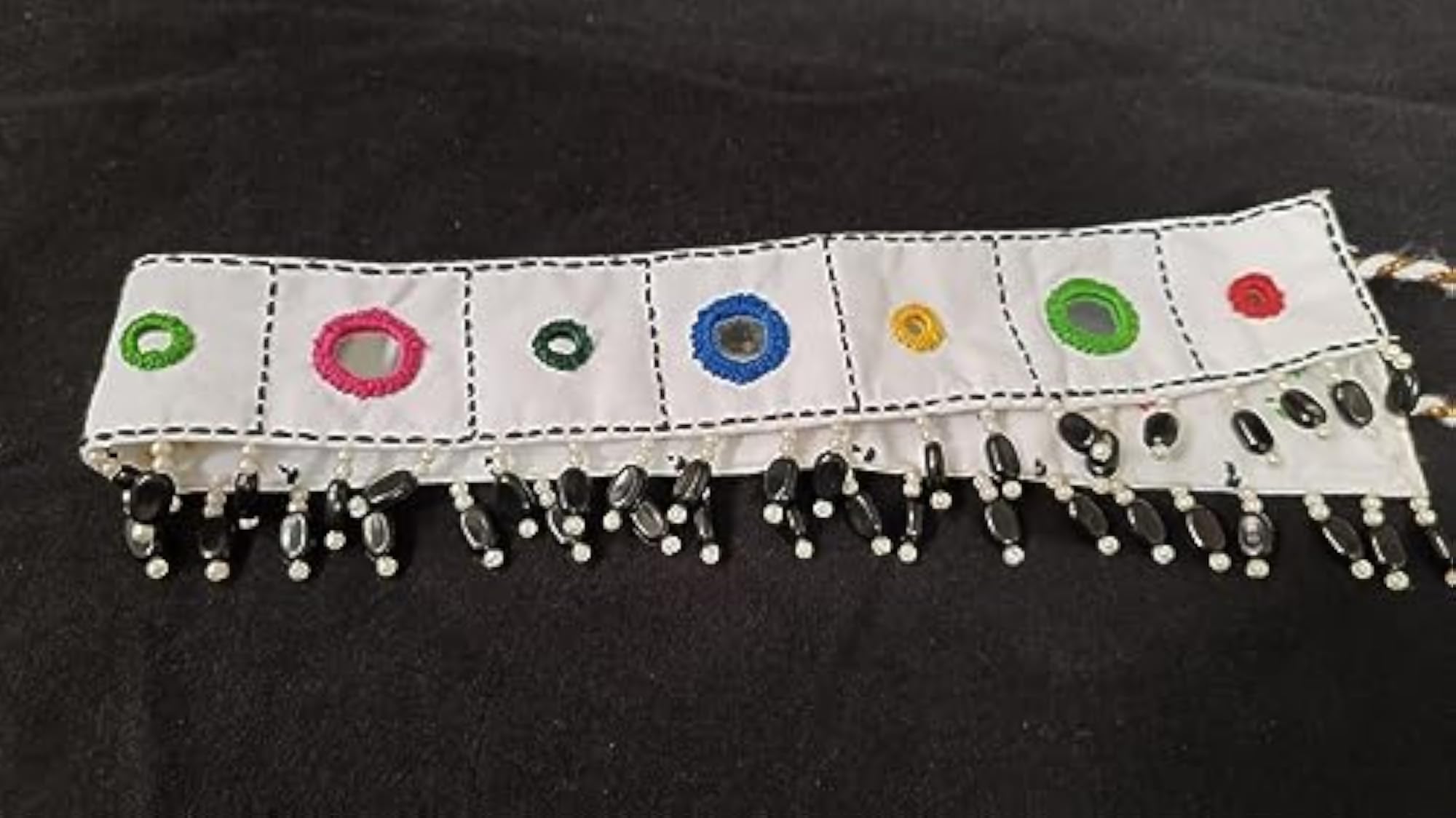 Handmade Black Pearl Latkan Mirror Work Belt, Small Kamrbandh