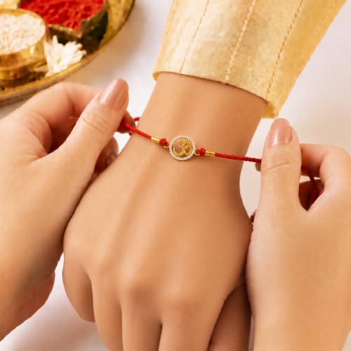 Image of AIRA 925 Sterling Silver Premium Designer Bracelet Rakhi for Brother | Handmade Raksha Bandhan Sacred Thread with Silver-Tone Geometric Charm & Adjustable Red Braided Cord | Traditional Festival Rakhi Gift
