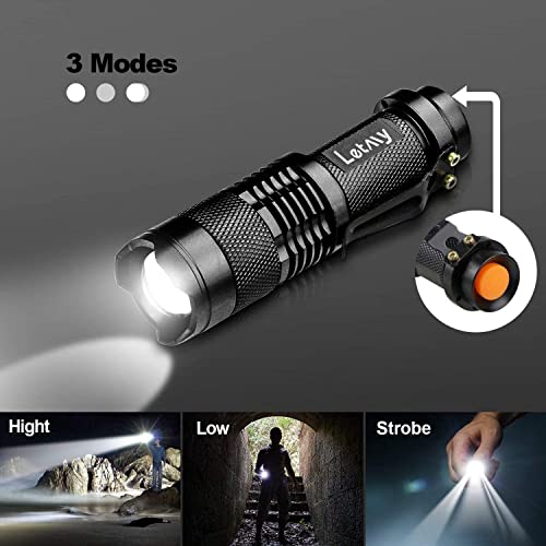 Pack of 2 Small LED Torches, 300 Lumens Super Bright Mini Torch Battery Powered with 3 Modes and Adjustable Focus for Camping, Hiking, Gift