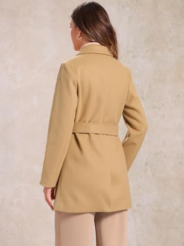 Allegra K Women's Notch Lapel Double Breasted Belted Mid Long Outwear Winter Coat4