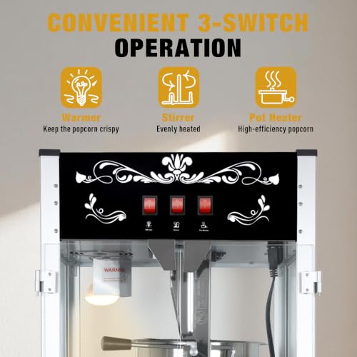 Image of Countertop Popcorn Machine 16 Oz Popcorn Maker for Commercial Black | 3 Independently Controlled Switches, Easy to Use /Clean, Vintage Design, Quick Heat, Great for Commercial /Home