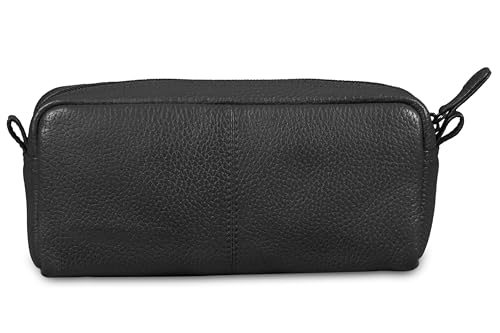 Image of Calfnero Genuine Leather Toiletry Bag for Men & Women | Premium Leather Travel-Pouch | Toiletry Organizer | Cosmetic & Shaving Kit Bag | Unisex Travel Dopp Kit (Black)
