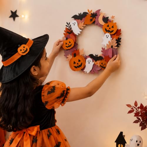 Image of Party Propz Diy Wreath Cutout For Halloween Decoration Items - 35 Pcs Diy Halloween Decor Pumpkin, Bat, Leaf Cutouts, Wall Hanging Decoration, Spooky Decorations
