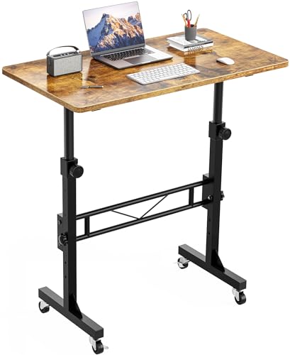 Höhenverstellbarer Schreibtisch mit Rollen, Tisch Computertisch Schreibtisch Höhenverstellbar Stehpult für Walking Pad Laufband für Zuhause, PC Tisch Klein für Home Office, 80 x 40cm, Vintagebraun