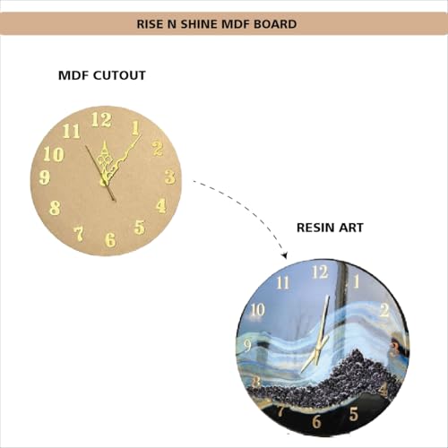 Image of Rise n Shine DIY Resin Clock Making Kit - 12 Inch Round MDF Base (4.5mm) with 18mm Quartz Clock Movement & Fancy Needles for Resin Art Wall Clock (Pack of 1) (Golden Style 1)