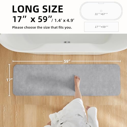 Bathroom Mat Quick Dry, Bathroom Rugs Non Slip Washable Thin Absorbent Bath Mat Fits Under Door Bathroom Floor Mat Perfect for Bath, Shower, or Sink 17"x59" Light Grey