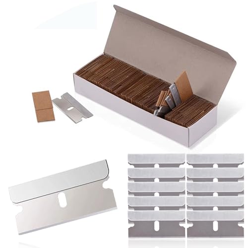 Glass Sticker Remover,100Pcs Window Glass Paint Cleaning Scraper,Stainless Steel Paint Cleaning Scraper Tool,No Scratch Plastic Scraper Replacement Blades for Wall Car Labels Adhesive Decal Sticker