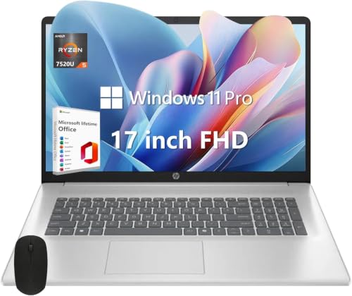 Image of HP 17 Laptop, 17.3 inch FHD Display, 8GB DDR5 RAM, 2TB SSD, AMD Ryzen 5 Processor(Beats i7-1165G7, Up to 4.3GHz), Windows 11 Pro, EUK Accessories, Silver, Video Editing Laptop