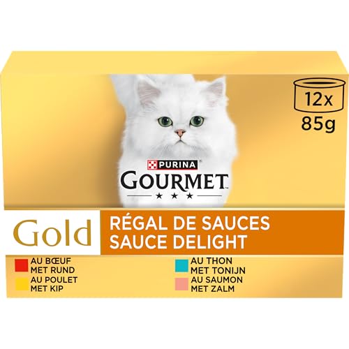 Gourmet Gold Katzenfutter mit Rind, Huhn, Thunfisch und Lachs, 12 x 85 g, 8 Stück
