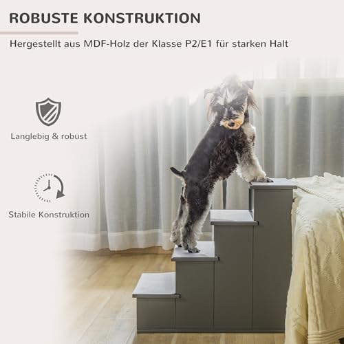 PawHut Haustiertreppe 4-stufige Hundetreppe Katzentreppe Einstiegshilfe mit Rutschfester Matte Haustierleiter für Auto Bett Sofa Grau 40 x 59 x 54,2 cm