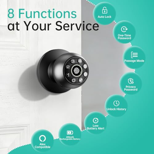 Image of Fingerprint Door Lock - Smart Door Knob, Biometric Door Lock with Keypad Passcode Door Handle for Bedroom Home Office (Black)
