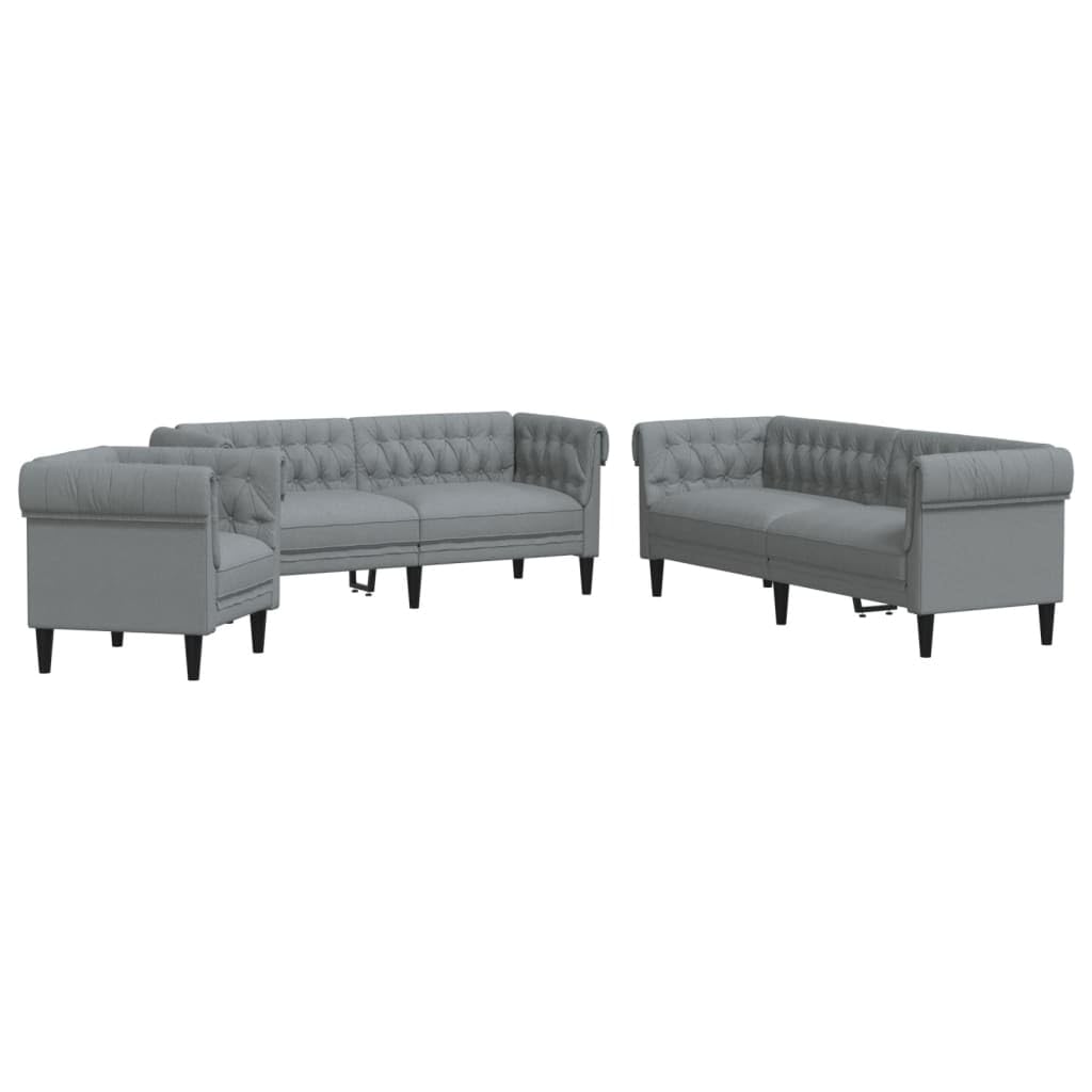 Homgoday 3-TLG. Sofagarnitur Loungesofa Wohnzimmersofa Sofa Couch Couchgarnitur Moderner Doppelsofa Gästesofa Sitzmöbel für Wohnzimmer Büro Hellgrau Stoff