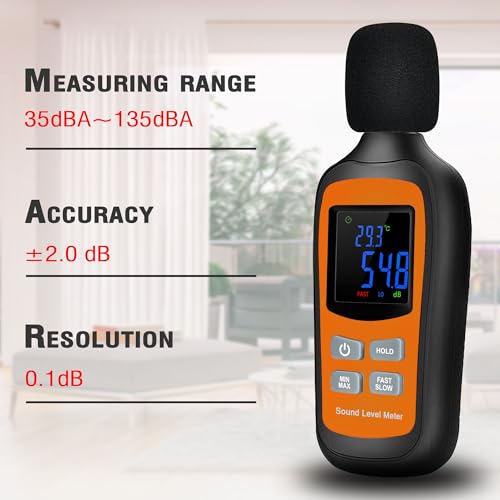 decibel meterdigital sound level meter portable spl meter35db to 135db temperature functionnoise meter with a-weighted maxmin fastslow data hold use for home noisy neighbor factory