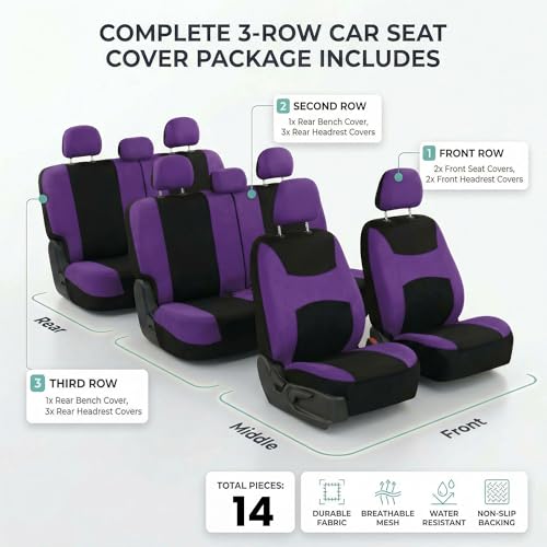 Image of FH Group Automotive Seat Covers Light & Breezy Flat Cloth Seat Cover Three Row Set Purple, Airbag and Split Rear Car Seat Cover Universal Fit Interior Accessories Cars Trucks SUV Car Accessories