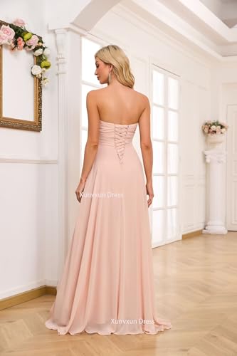 Sweetheart Chiffon Bridesmaid Dresses with Slit Long Pleated Prom Dress Strapless Formal Party Gowns2