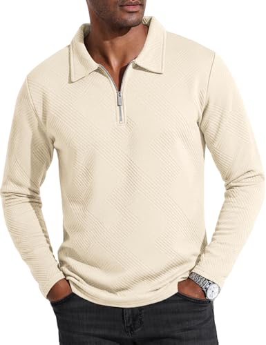 UOUA Men's Polo Shirt Quarter Zip Tops Soild Casual Geometric