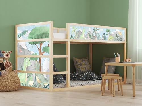 AYMINOO Pegatinas adecuadas para cama de Ikea KURA con diseño de dinosaurios con paisaje natural, decoración para sala de juegos, KB3030 (juego de 5 pegatinas)
