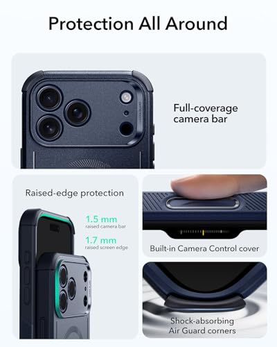 Image of ESR for iPhone 17 Pro Max Phone Case, 23ft Military-Grade Drop Protection, Shock-Absorbing Rugged Cover, MagSafe Accessories Compatible, Cyber Series, Navy Blue