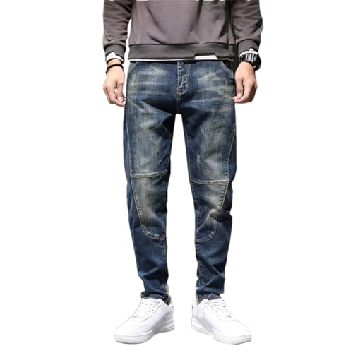 Men's Hip Hop Streetwear Harem Pants Loose Fit Retro Blue Streetch Patchwork Denim Trousres
